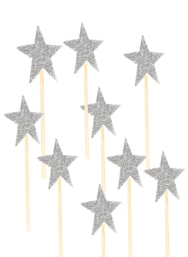 GLOBEADO Glitter Star Cake Toppers -Double sided, 100 Pieces, (Gold color - 50 pieces & Silver color - 50 Pieces) Stars with Wooden Sticks, Party Decoration - Image 2